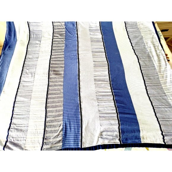 NAUTICA Shower Curtain 100% Cotton Patchwork Navy Blue Denim White 70" x 70" - Picture 4 of 12